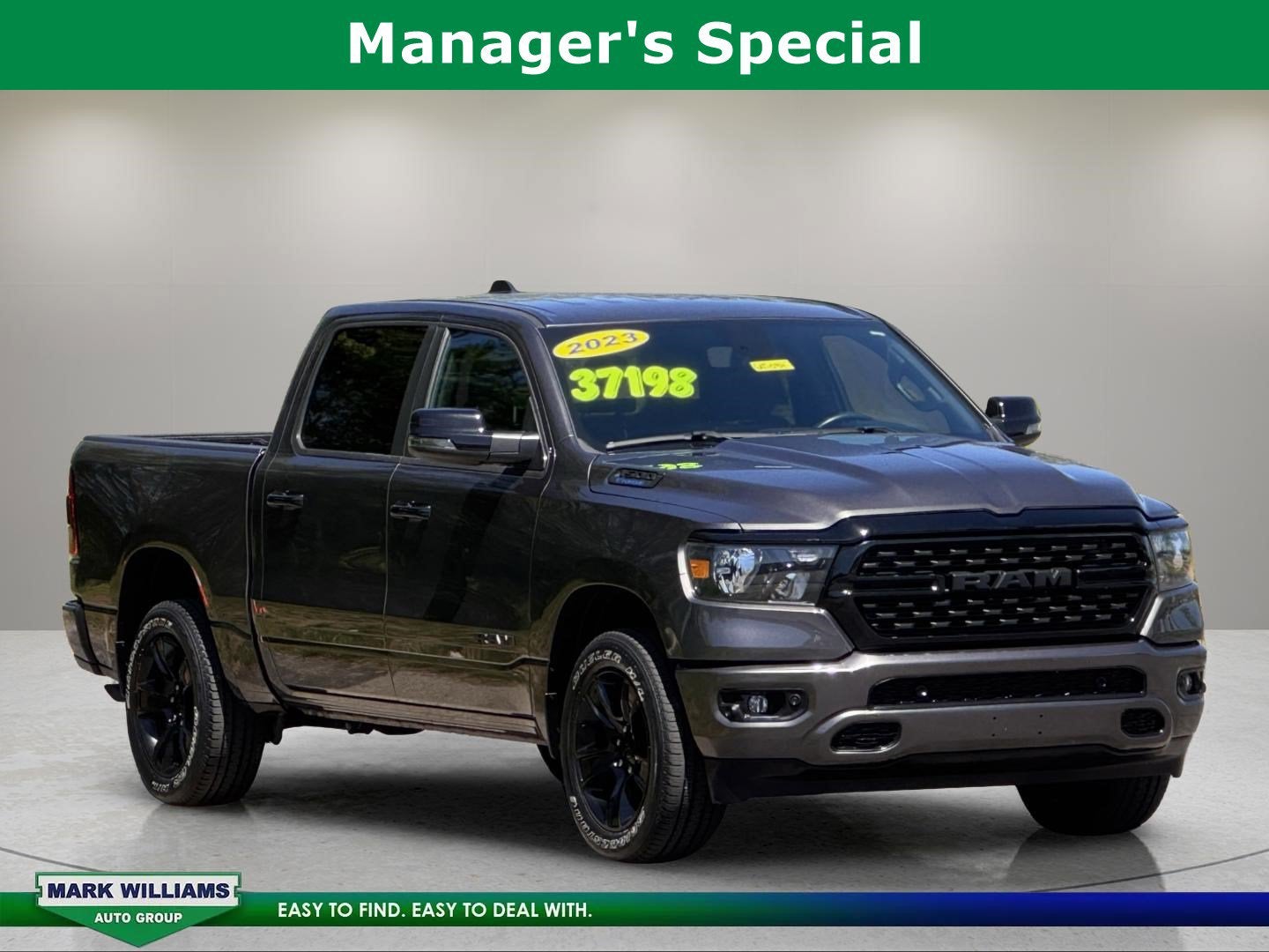 2023 RAM 1500 Big Horn in Granite Crystal Metallic Clearcoat — front three-quarter view