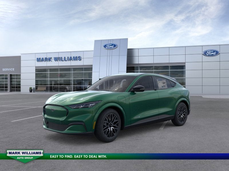 2026 Ford Mustang Mach-E Premium in Eruption Green Metallic — front three-quarter view